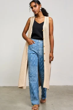 Mae Sleeveless Knit Button Down Long Cardigan Taupe
