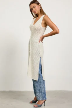Mae Sleeveless Knit Button Down Long Cardigan White