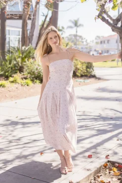 Marcella Sleeveless Shoulder Tie Floral Print Cut Out Midi Dress Blush