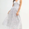 Mariah Sleeveless Corset Floral Print Midi Dress Blue