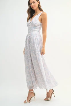 Mariah Sleeveless Corset Floral Print Midi Dress Blue