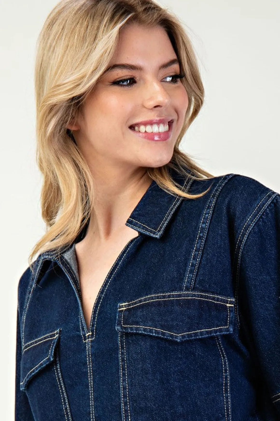 Megan Short Sleeve Cropped Denim Top Dark Wash