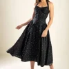Mika Sleeveless Halter Heart Print Midi Dress Black