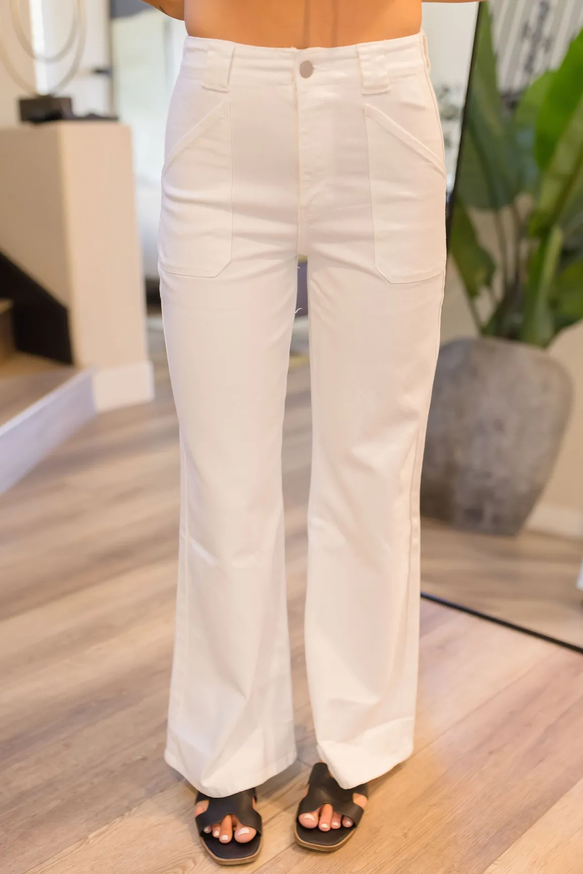 Miranda High Rise Patch Pocket Wide Leg Jeans White
