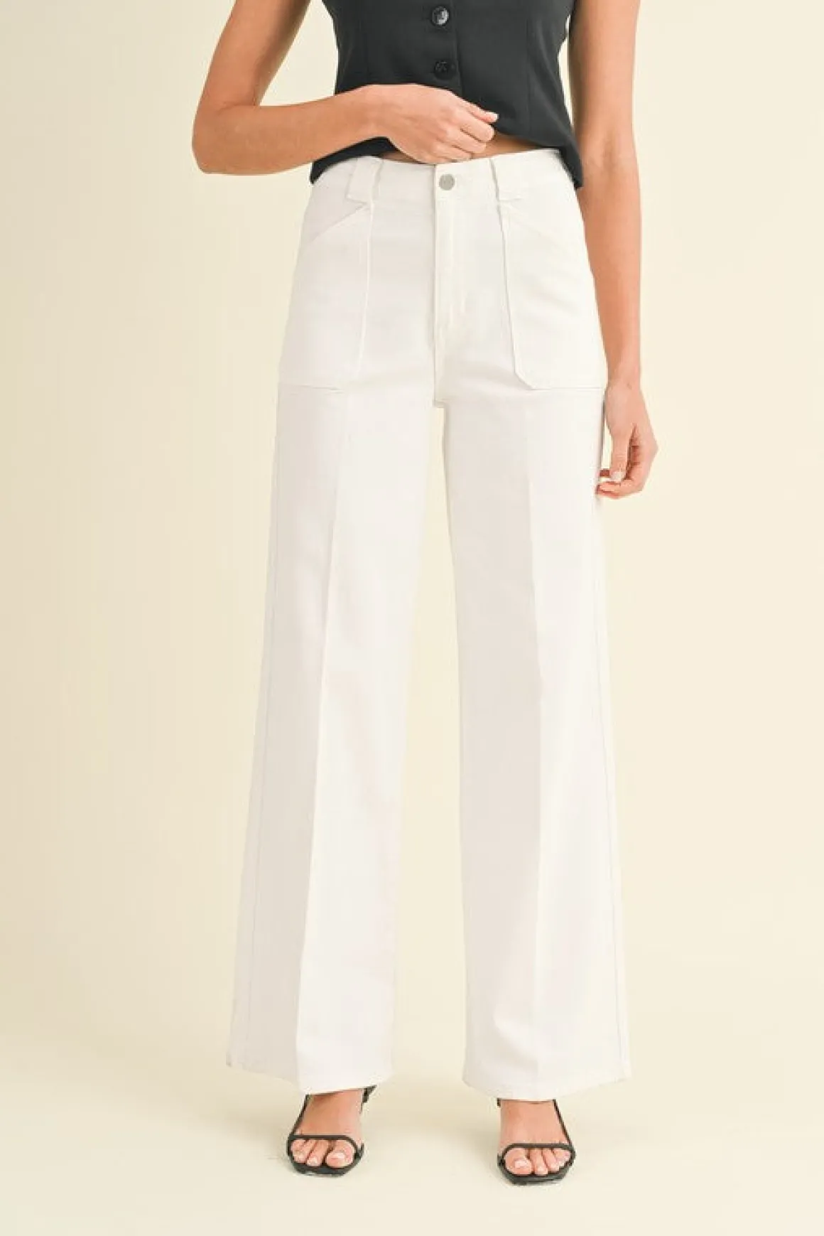 Miranda High Rise Patch Pocket Wide Leg Jeans White