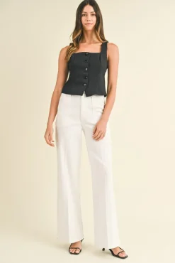 Miranda High Rise Patch Pocket Wide Leg Jeans White