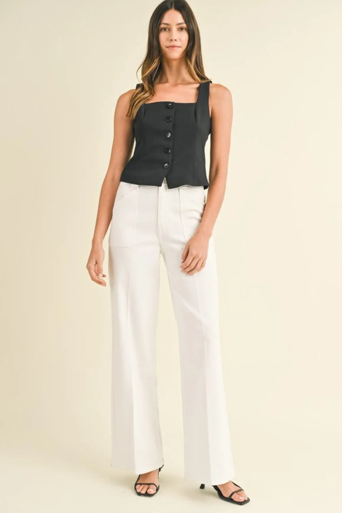 Miranda High Rise Patch Pocket Wide Leg Jeans White