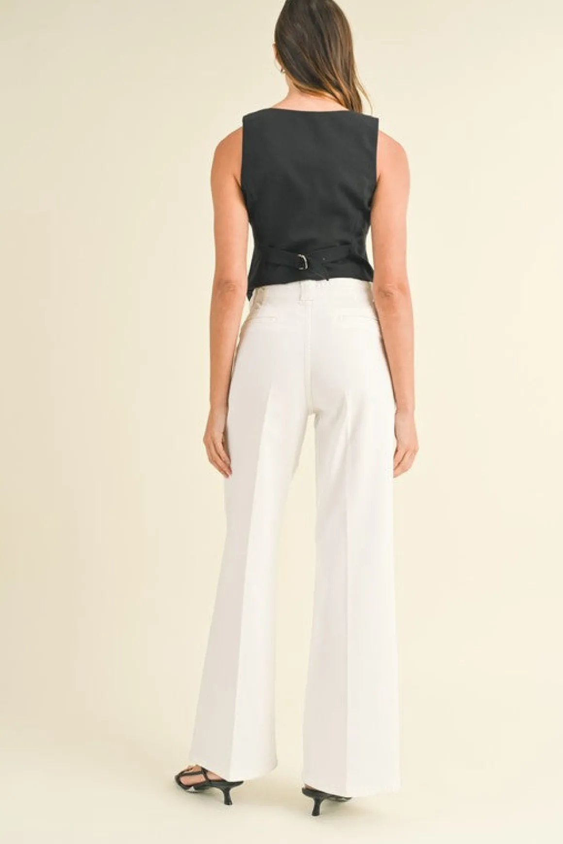 Miranda High Rise Patch Pocket Wide Leg Jeans White