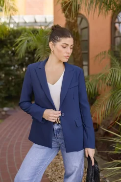Monique Long Sleeve Notched Lapel Blazer Navy