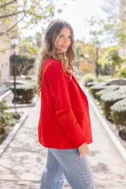Monique Long Sleeve Notched Lapel Blazer Red