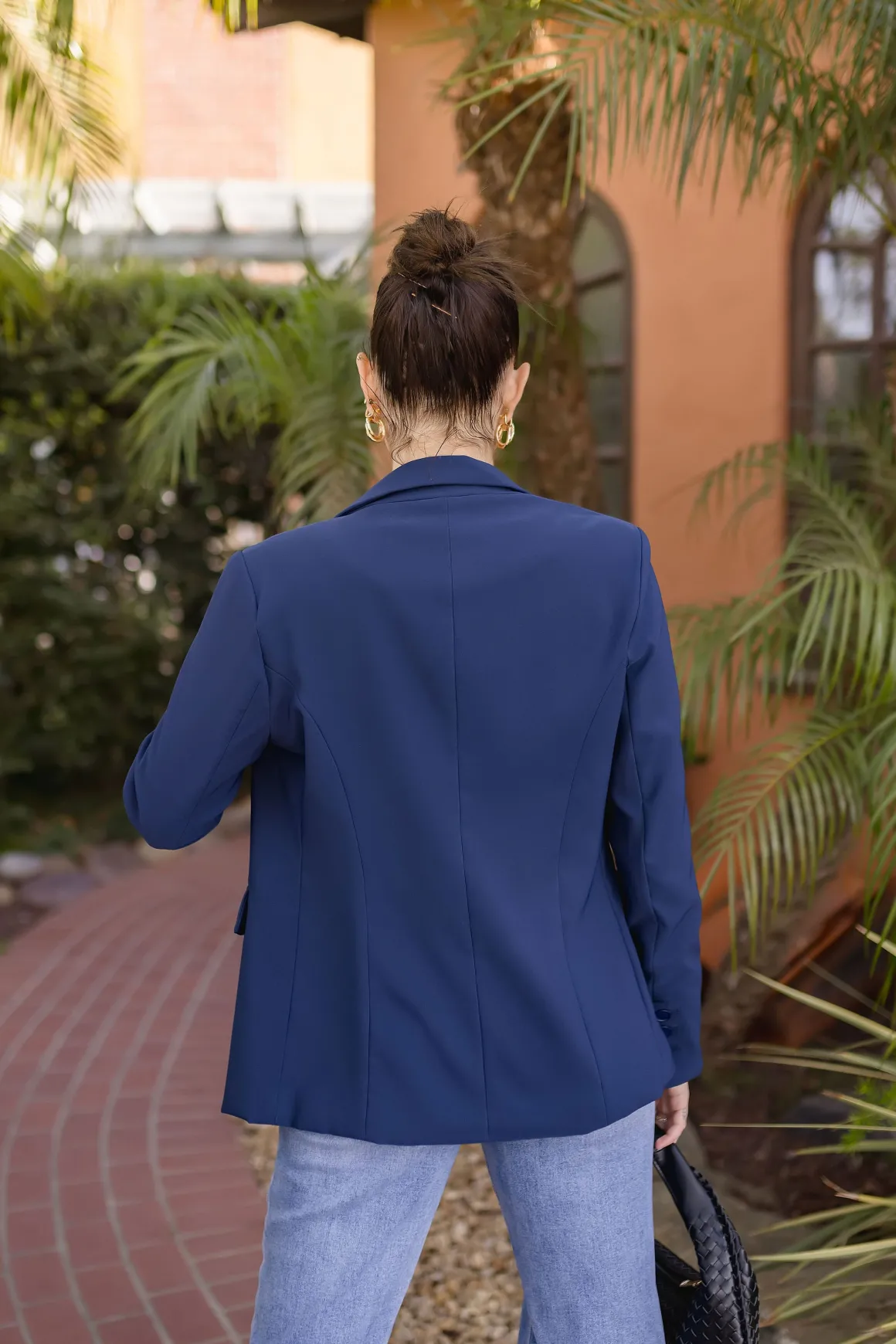 Monique Long Sleeve Notched Lapel Blazer Navy