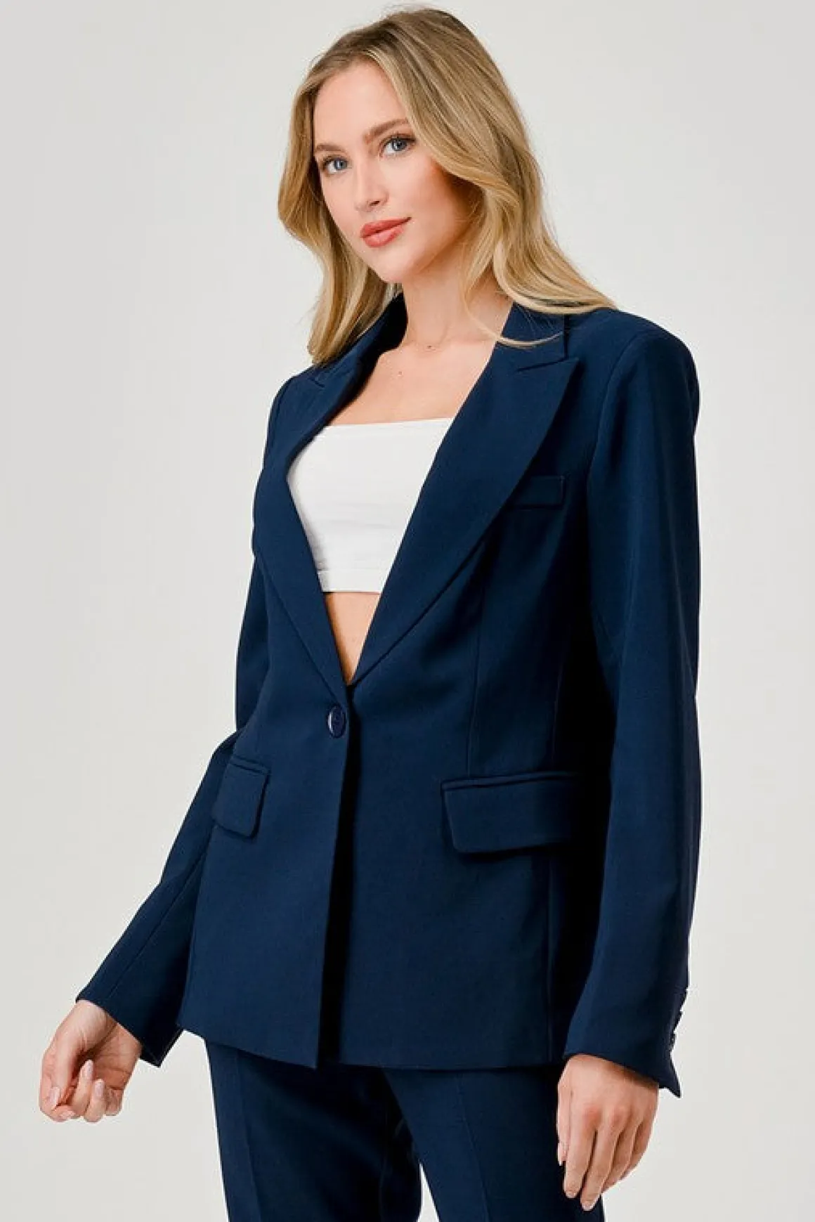 Monique Long Sleeve Notched Lapel Blazer Navy