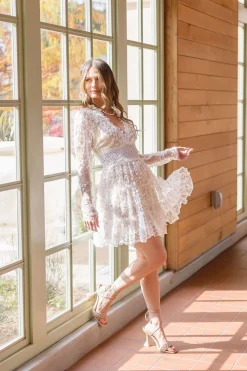 Myra Long Sleeve Lace Crochet Mini Dress White