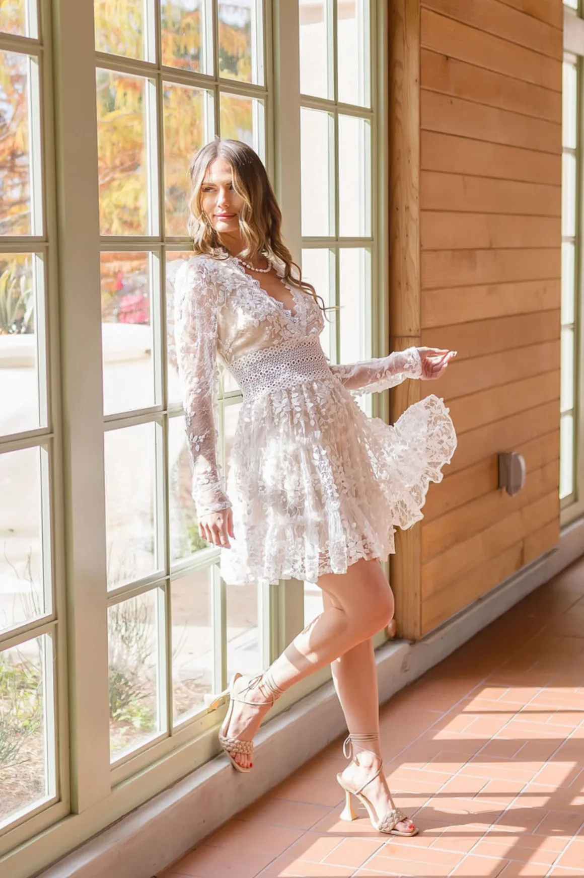 Myra Long Sleeve Lace Crochet Mini Dress White