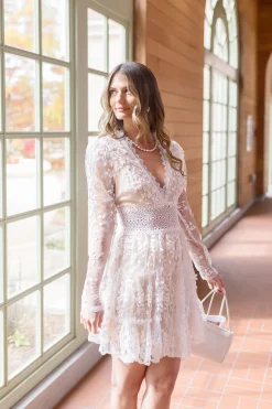 Myra Long Sleeve Lace Crochet Mini Dress White