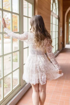 Myra Long Sleeve Lace Crochet Mini Dress White