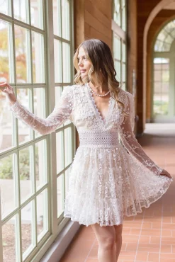 Myra Long Sleeve Lace Crochet Mini Dress White