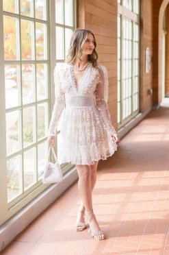 Myra Long Sleeve Lace Crochet Mini Dress White