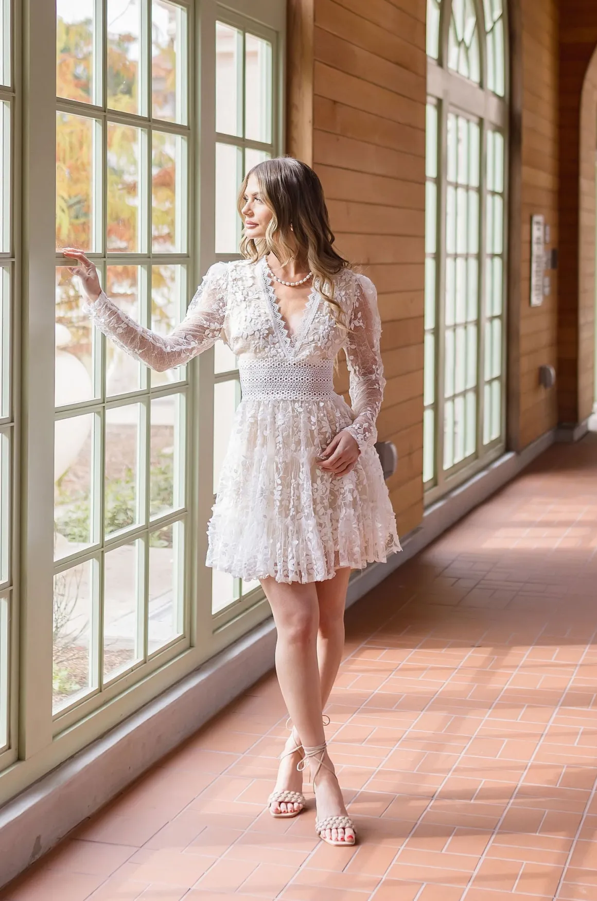 Myra Long Sleeve Lace Crochet Mini Dress White