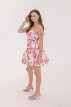 Nia Sleeveless Floral Print Mini Dress Pink