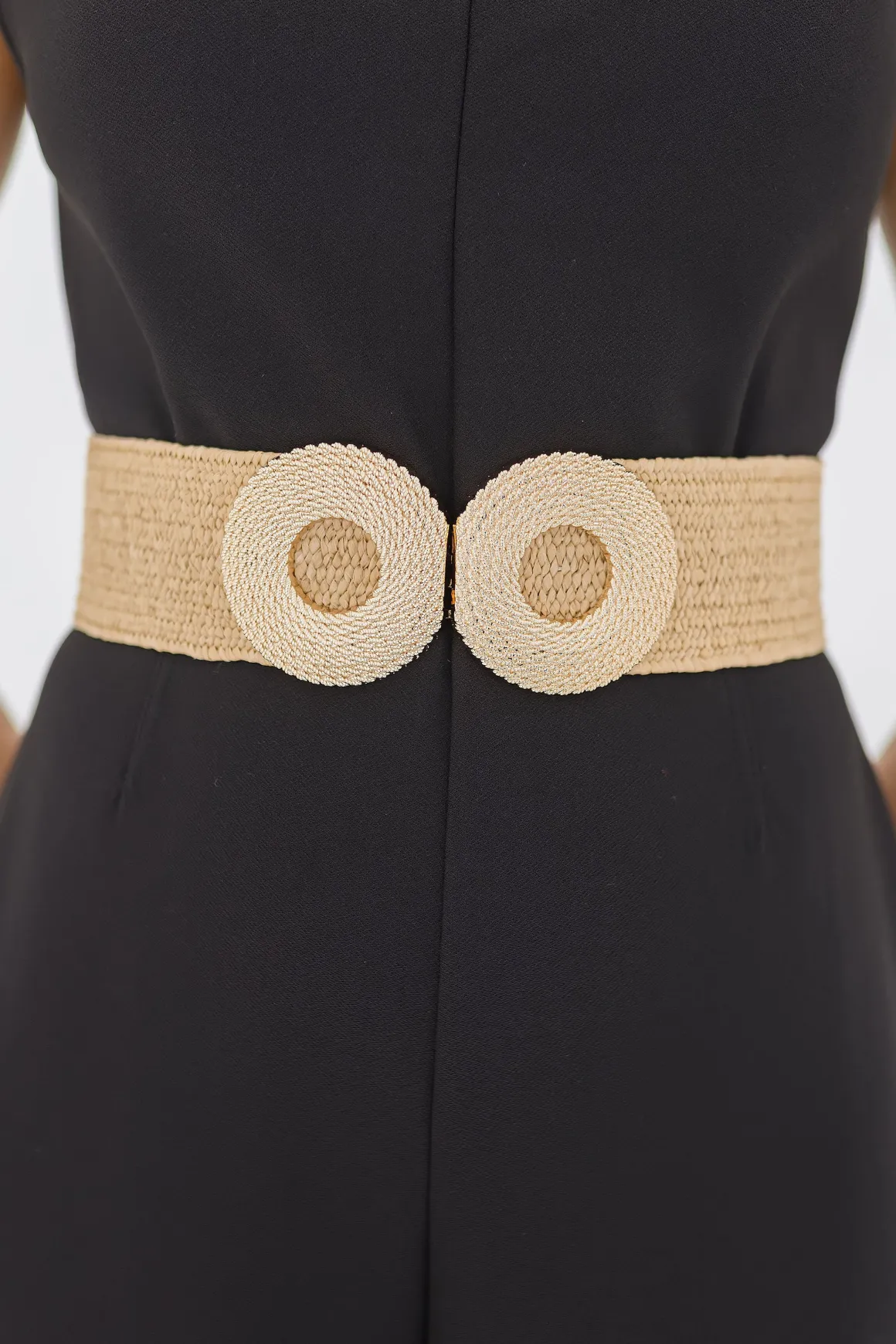 Noah Double Circle Buckle Straw Waist Belt Tan