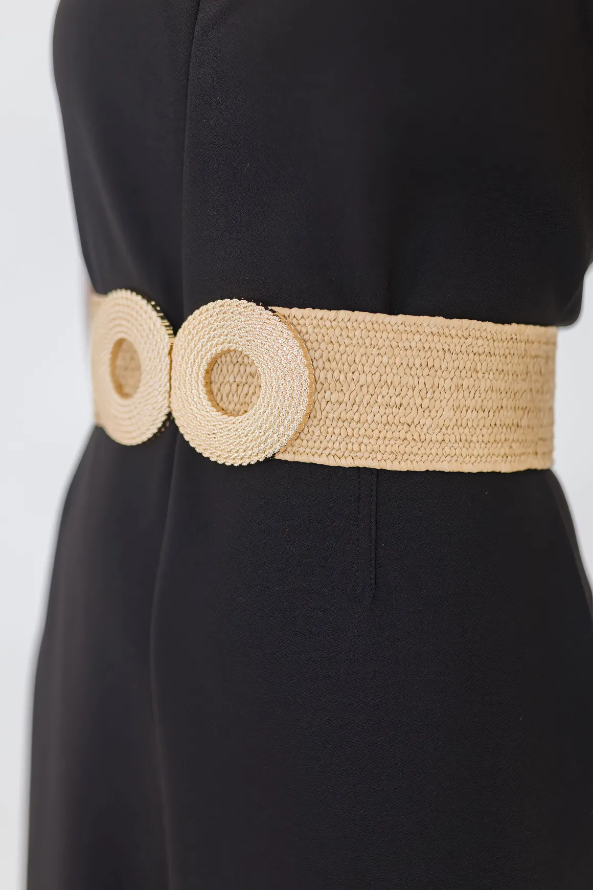Noah Double Circle Buckle Straw Waist Belt Tan