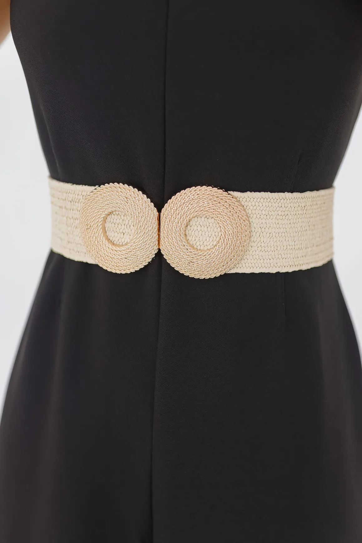Noah Double Circle Buckle Straw Waist Belt Beige
