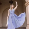 Palmer Sleeveless Stripe Print Waist Tie Maxi Dress Blue