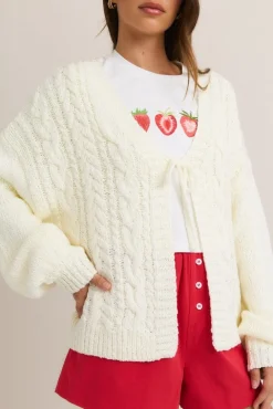 Peyton Long Sleeve Front Tie Knit Cardigan White