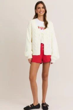Peyton Long Sleeve Front Tie Knit Cardigan White
