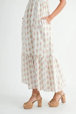 Phoenix Sleeveless Floral Print Babydoll Tiered Maxi Dress White