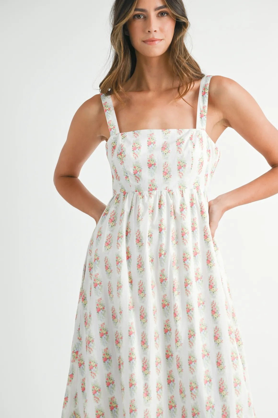 Phoenix Sleeveless Floral Print Babydoll Tiered Maxi Dress White
