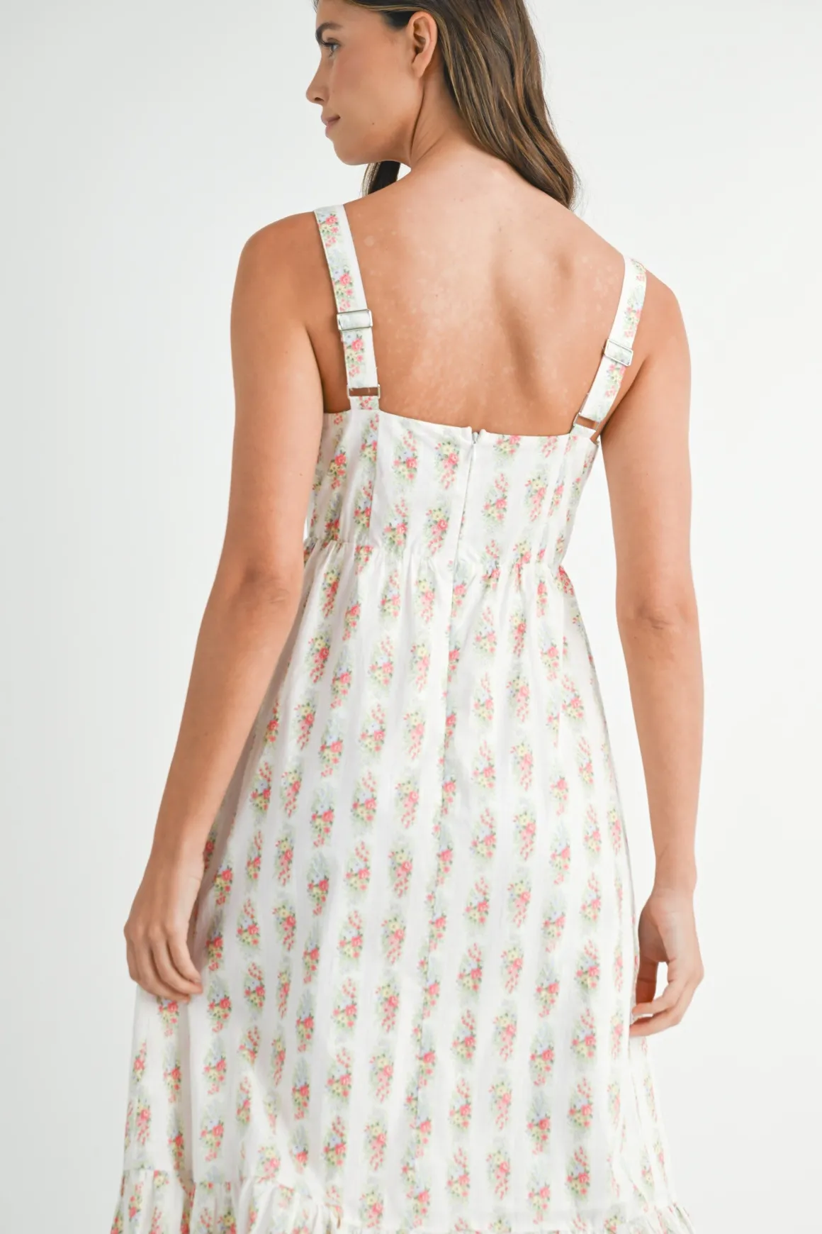Phoenix Sleeveless Floral Print Babydoll Tiered Maxi Dress White