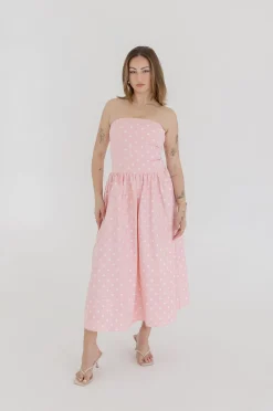 Reese Sleeveless Polka Dot Print Midi Dress Pink