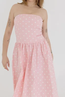 Reese Sleeveless Polka Dot Print Midi Dress Pink
