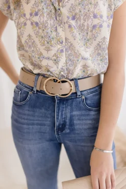 Regina Double Ring Faux Leather Belt Taupe