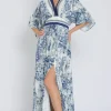 Rhiannon Kimono Sleeve Printed Maxi Dress Navy