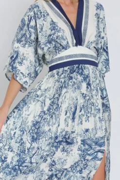 Rhiannon Kimono Sleeve Printed Maxi Dress Navy