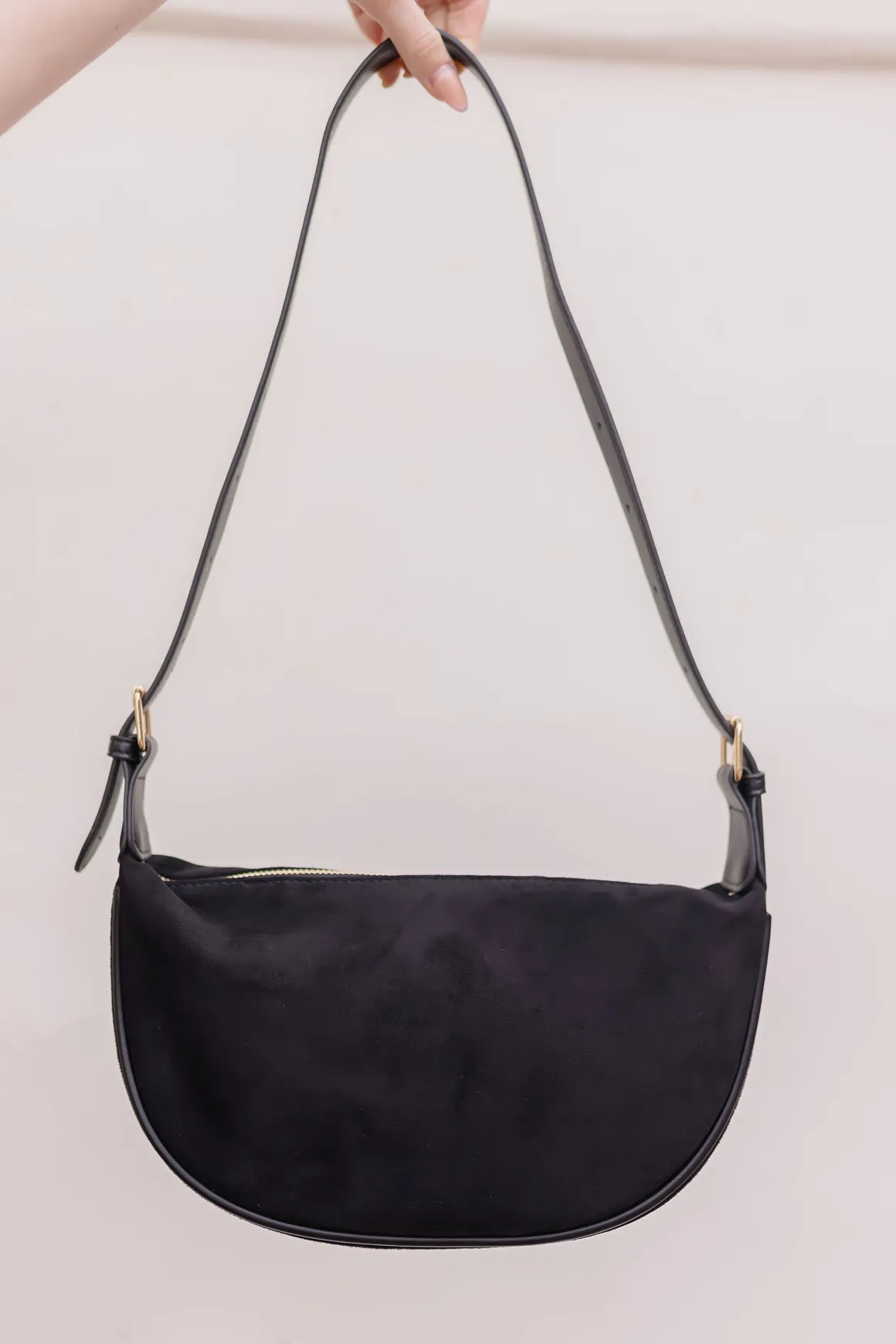 Riley Faux Suede Shoulder Purse Black