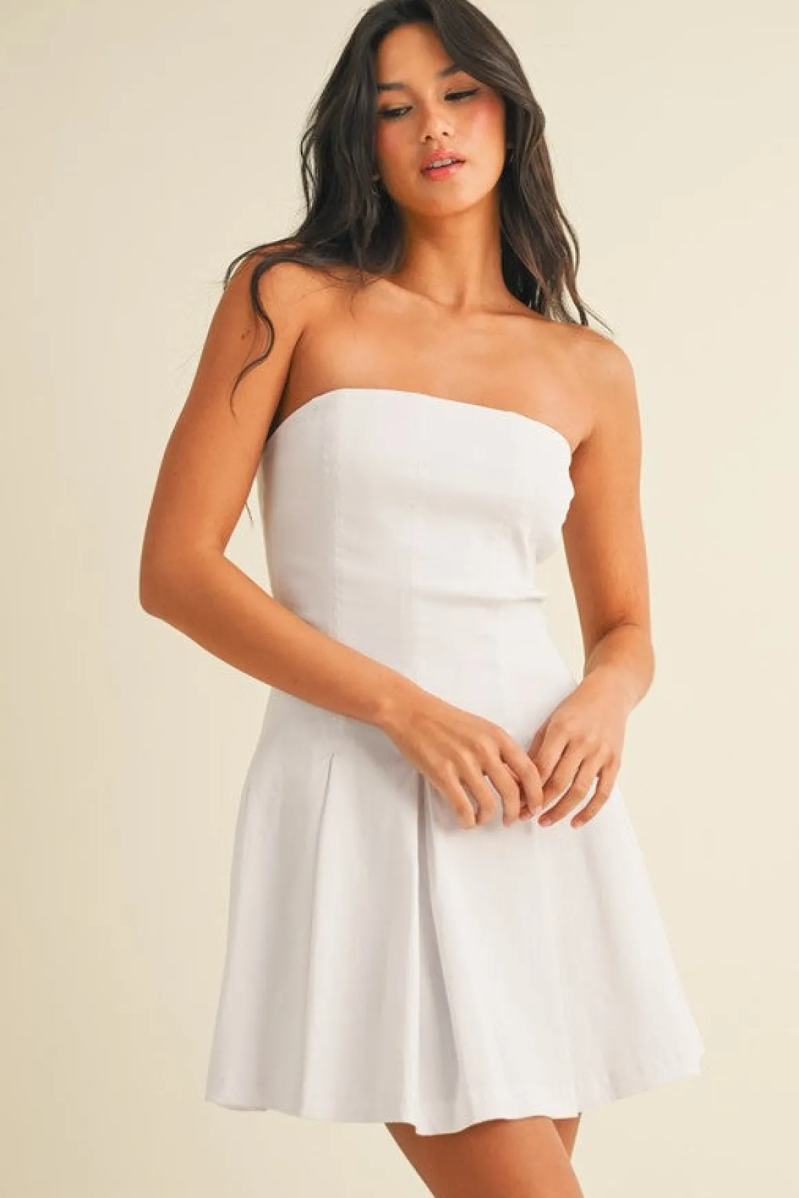 Rochelle Sleeveless Drop Waist Pleated Mini Dress White