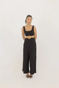 Rosa Large Buckle Straw Waist Belt Tan