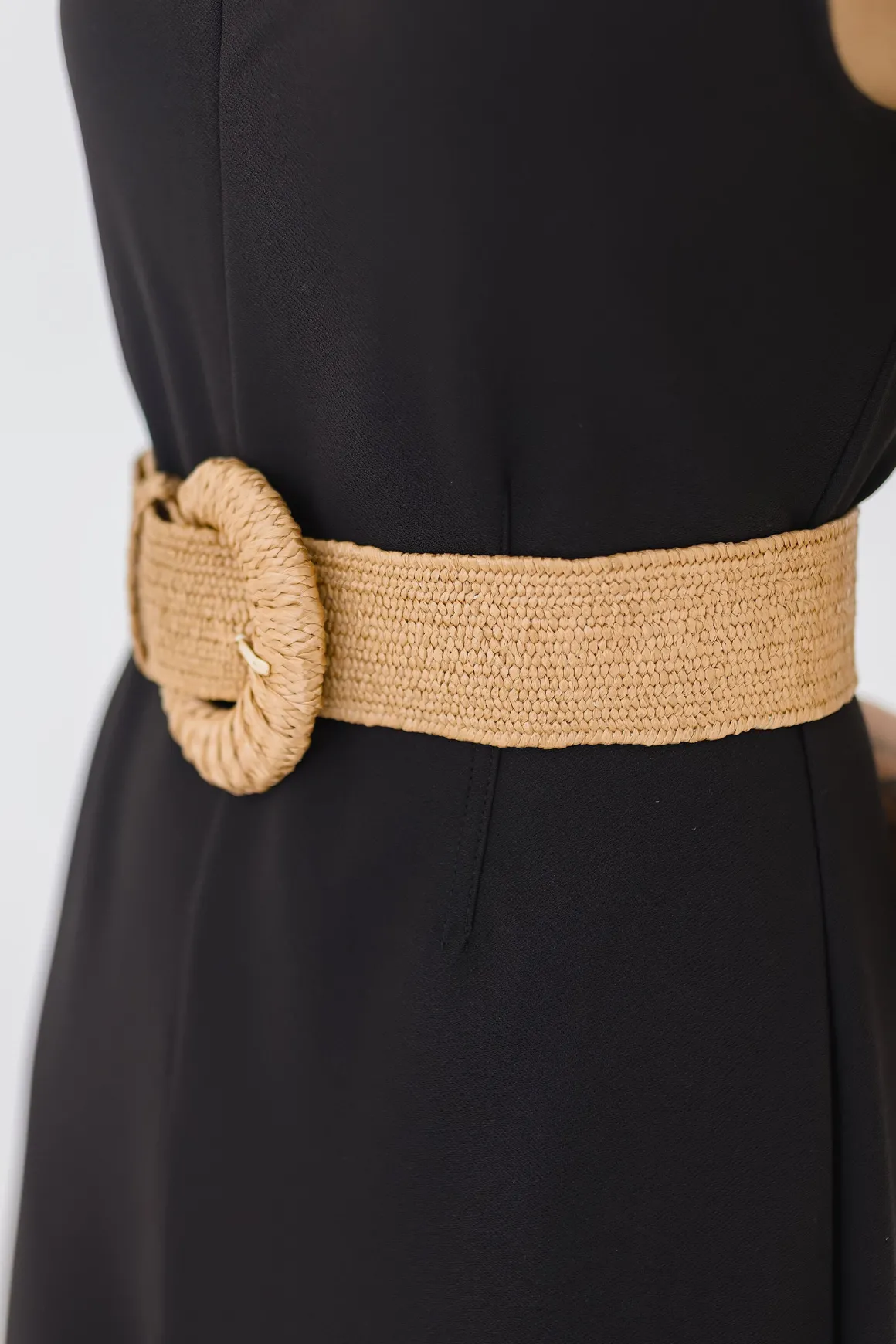 Rosa Large Buckle Straw Waist Belt Tan