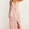 Roselyn Sleeveless Back Tie Paisley Scarf Print Maxi Dress Pink