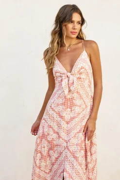 Roselyn Sleeveless Back Tie Paisley Scarf Print Maxi Dress Pink