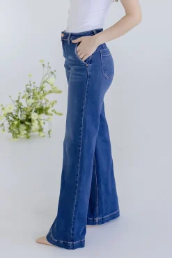 Rudy High Rise Slanted Pocket Wide Leg Jeans Dark Wash