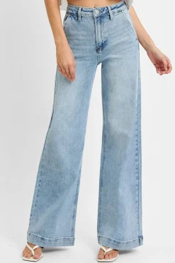 Rudy High Rise Slanted Pocket Wide Leg Jeans Light Wash