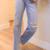 Ryker High Rise Distressed Slim Wide Leg Jeans Medium Wash