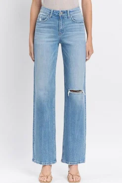 Ryker High Rise Distressed Slim Wide Leg Jeans Medium Wash