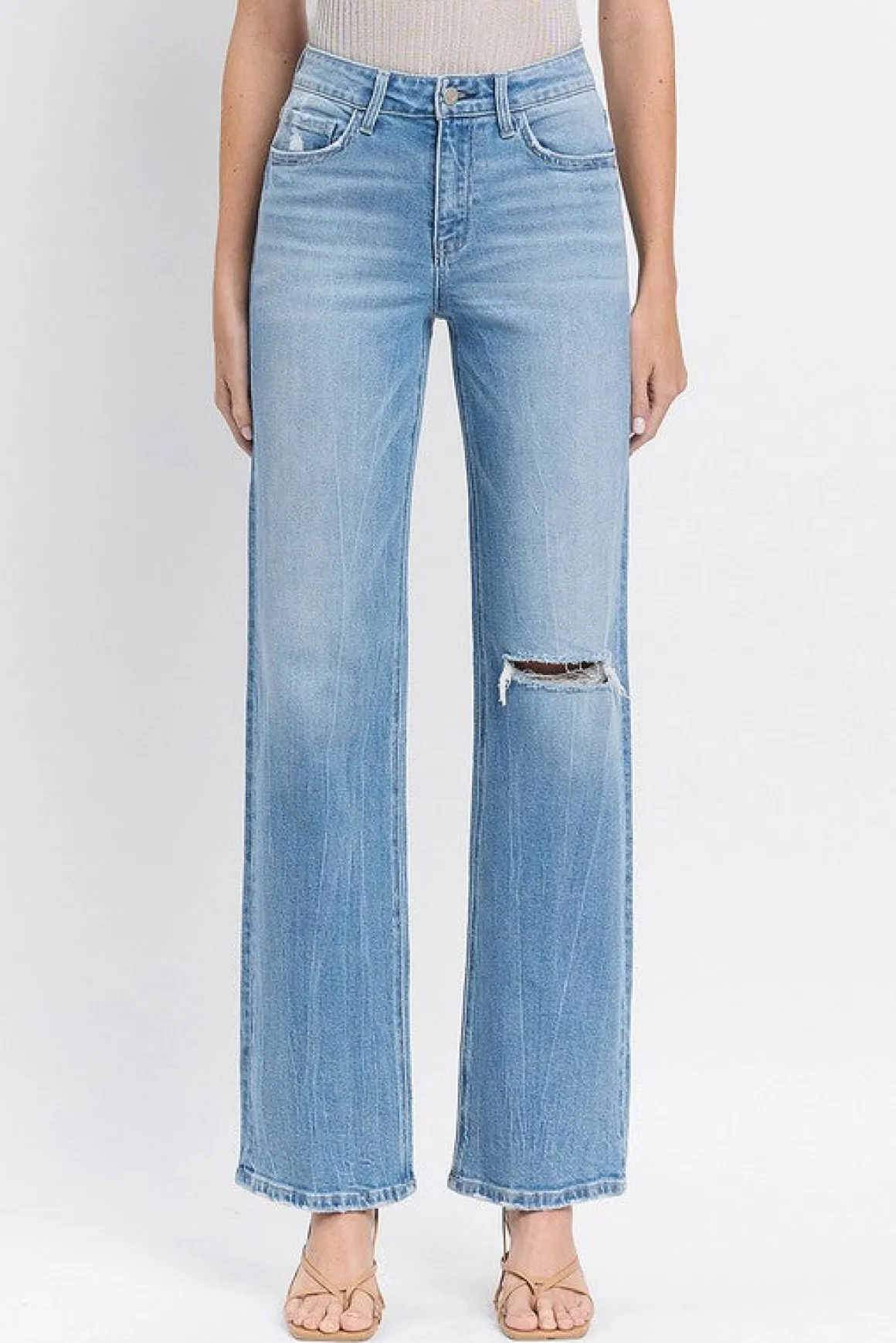Ryker High Rise Distressed Slim Wide Leg Jeans Medium Wash