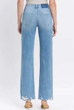 Ryker High Rise Distressed Slim Wide Leg Jeans Medium Wash